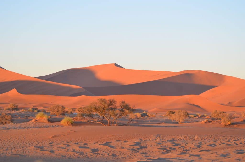Namibie : les dunes rouges de Sossusvlei vues depuis une tente suspendue